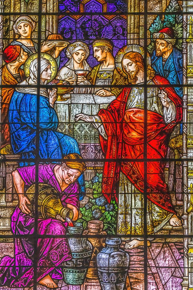 Jesus Changing Water to Wine stained glass Gesu Church-Miami-Florida.